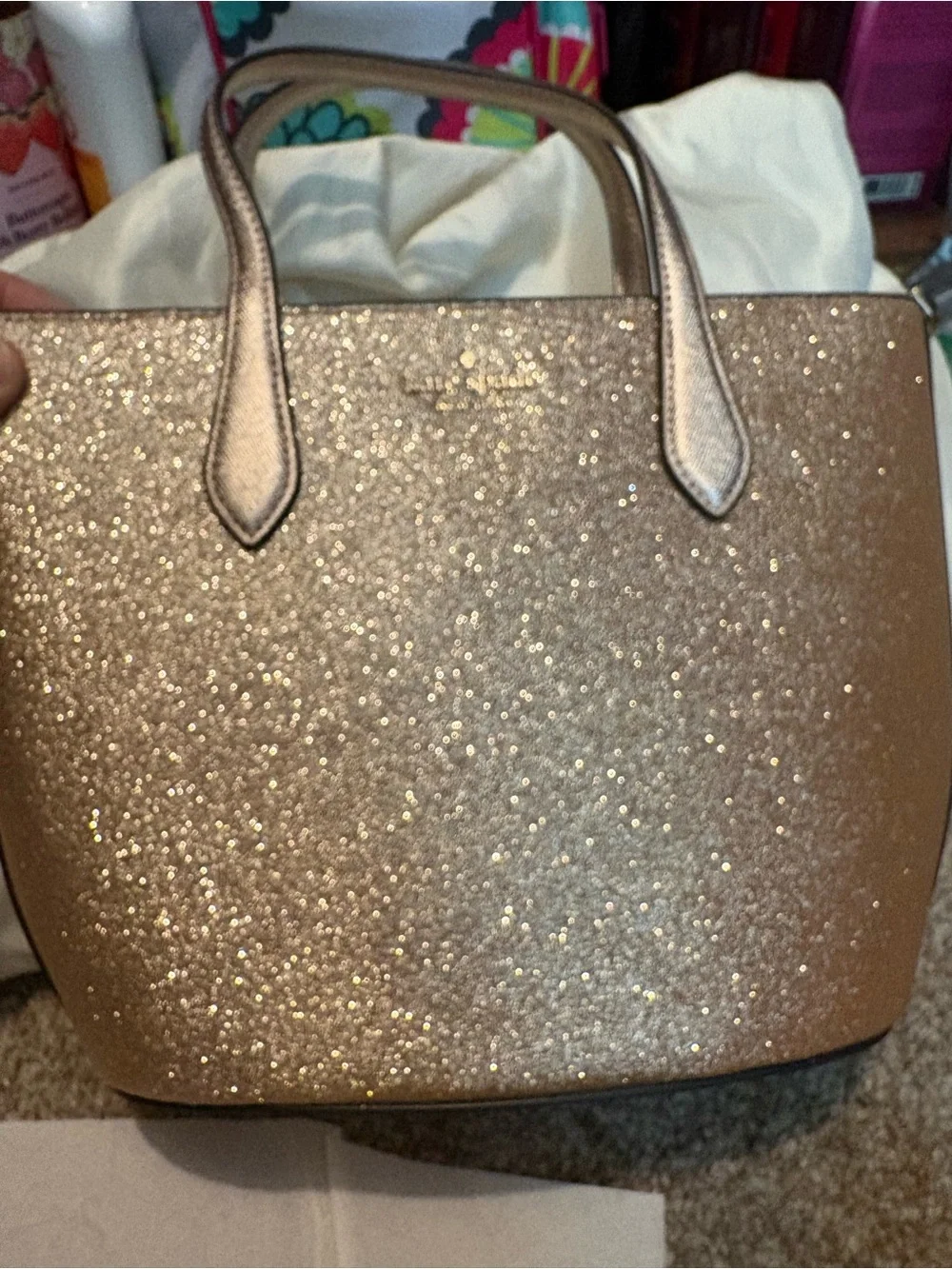 $329 New Kate Spade Glitter Rose Gold Crossbody